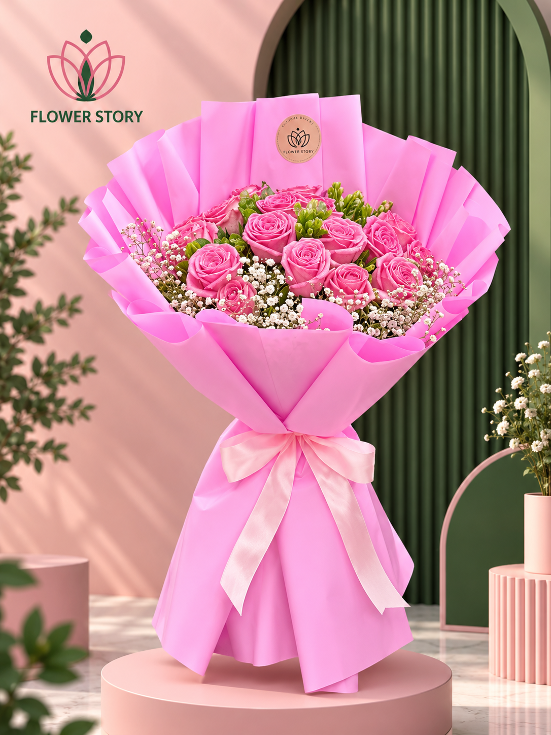 01D39747-8A27-4AAD-9B55-54DDBA8A8212 Pink Rose Bouquet - Image 1