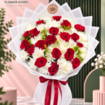 Bouquet of red roses & white chrysanthemums